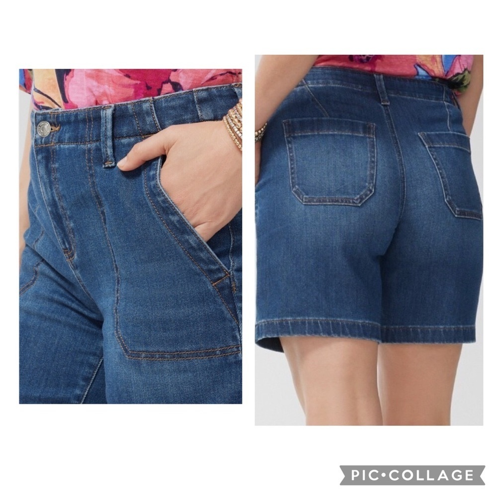 NWT Chico’s UTILITY JEAN SHORTS Size 3 (XL/16) Glasgow Indigo Blue Denim Shorts